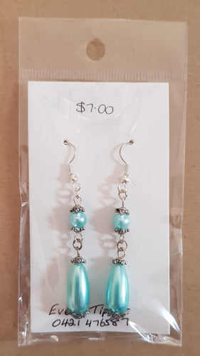 Earrings - Glass pearl double drop - blue