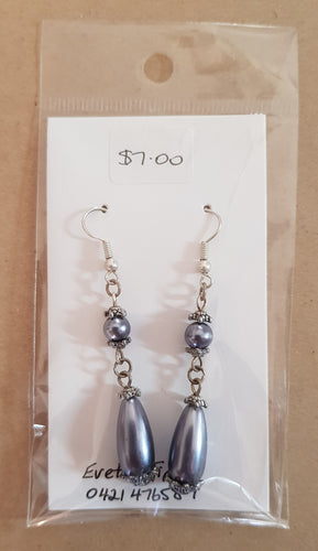 Earrings - Glass pearl double drop - charcoal
