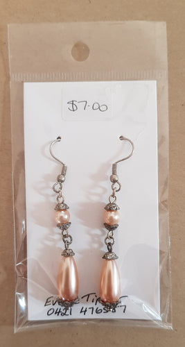 Earrings - Glass pearl double drop - Apricot