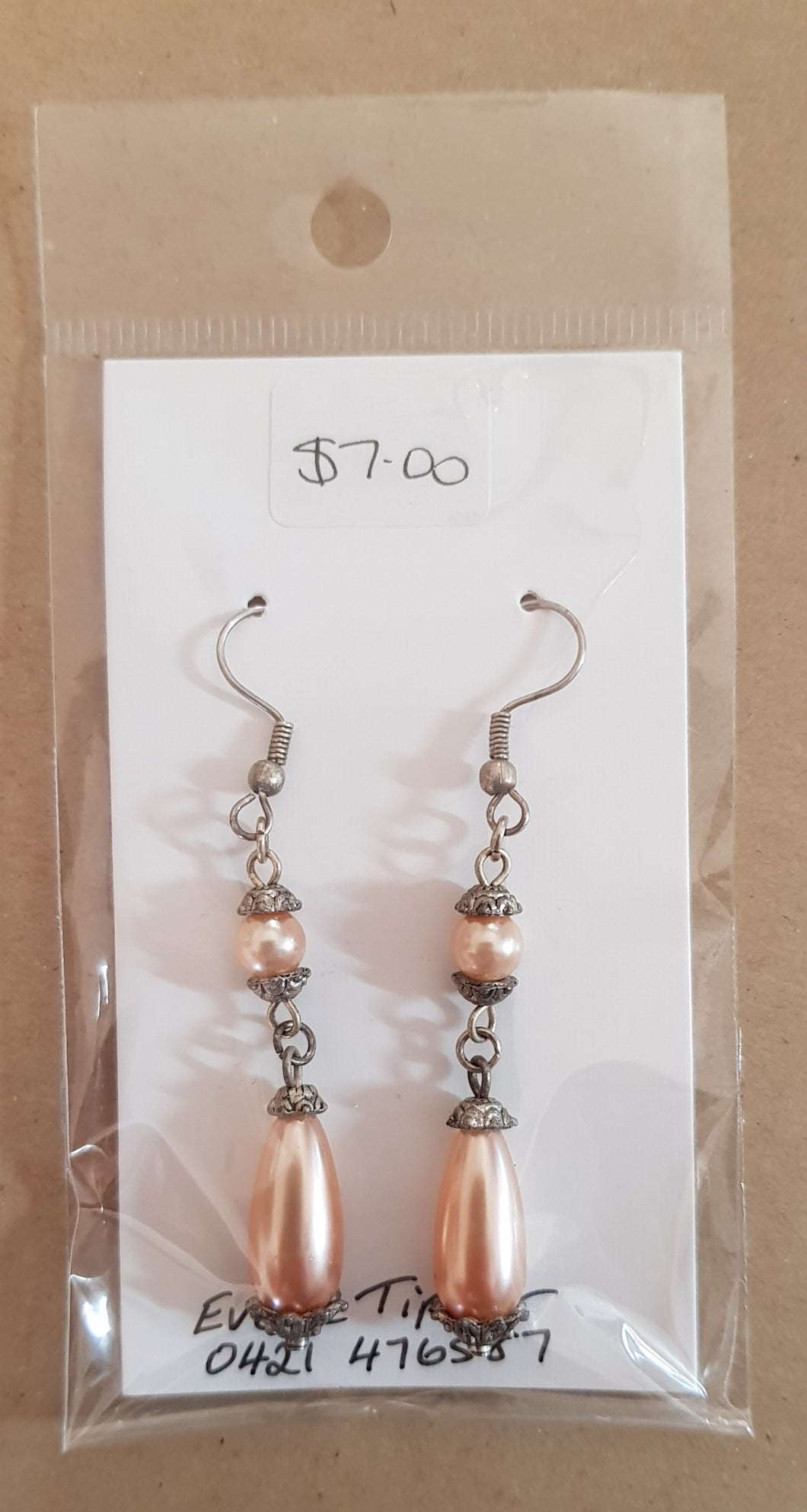 Earrings - Glass pearl double drop - Apricot