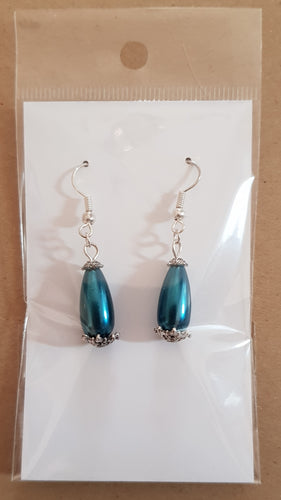 Earrings - glass teardrop - steel blue