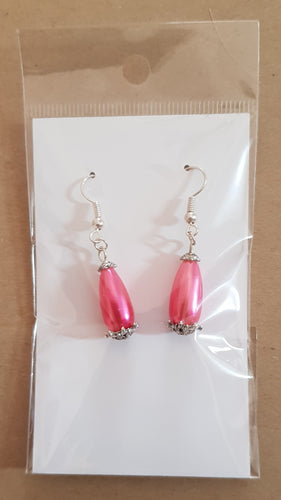 Earrings - Glass tear drop - Hot pink
