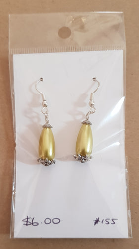 Earrings - glass teardrop - olive