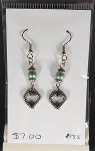 Earrings - Glass pearl and heart