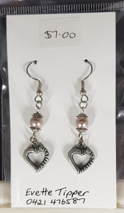 Earrings - Glass pearl and heart