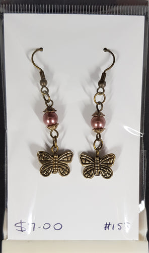 Earrings - Glass pearl and butterfly