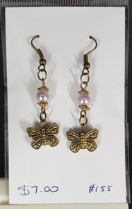 Earrings - Glass pearl and butterfly