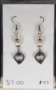 Earrings - Glass pearl and heart