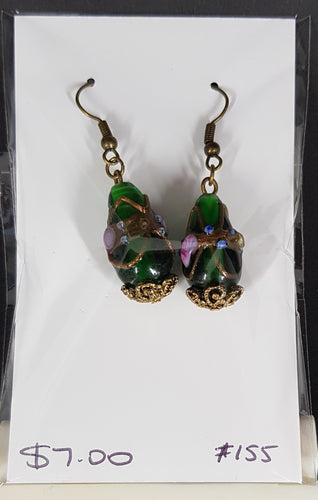 Earrings - Boho gold and green