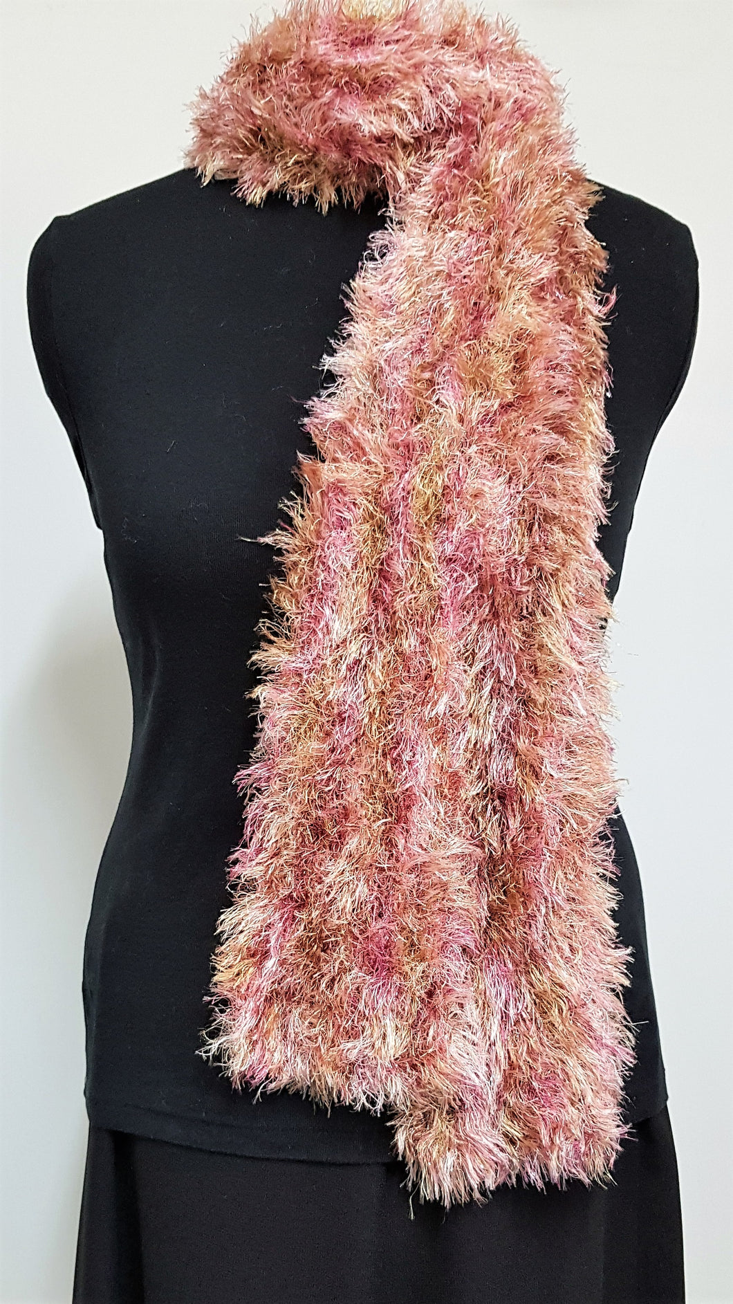 Scarf Ostrich style yarn Variegated Olive/Dusky Pink Long