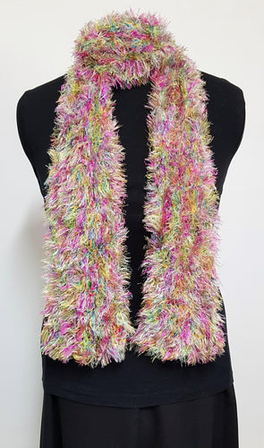 Scarf Ostrich style yarn Pink/Multicoloured Short