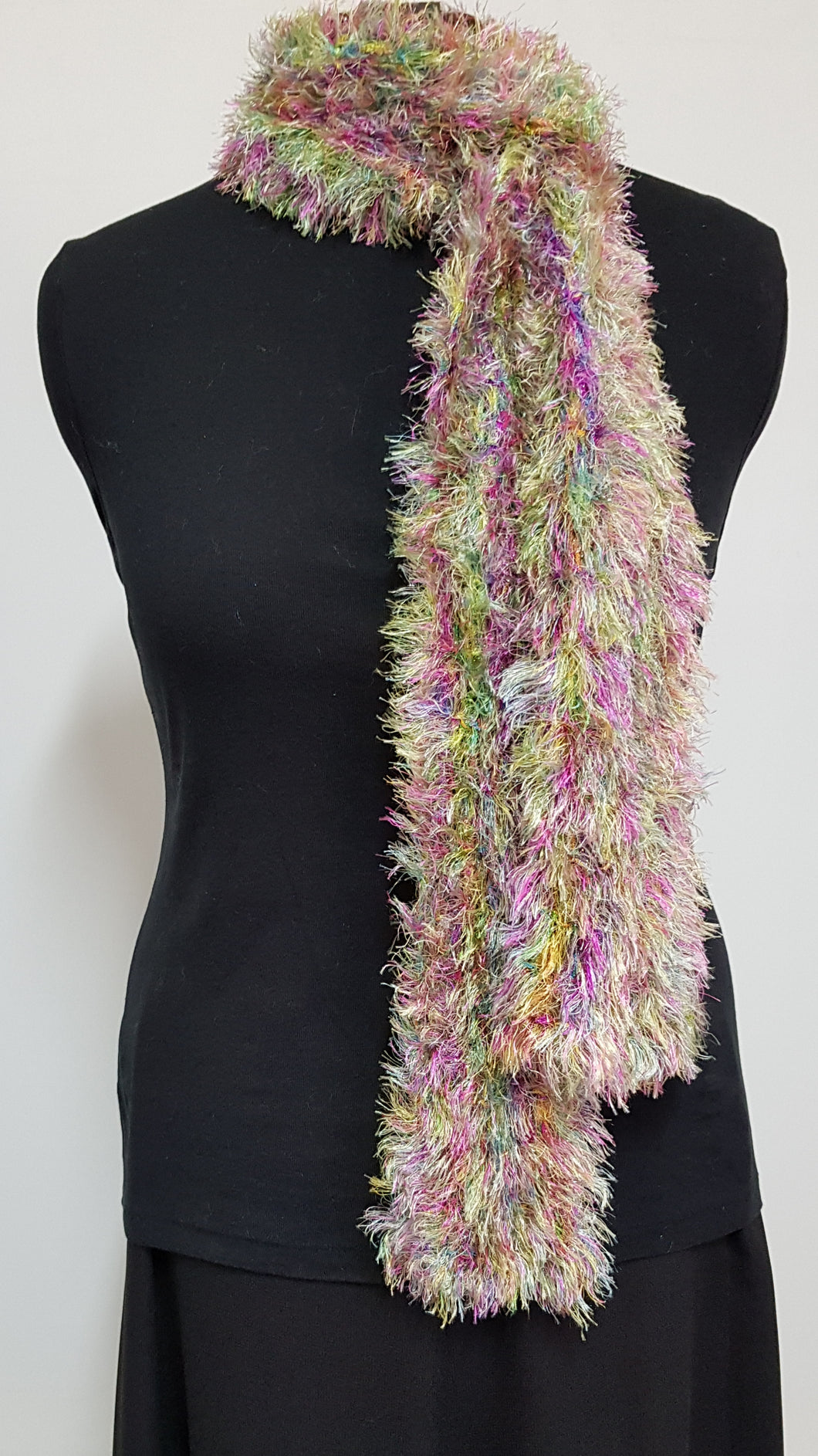 Scarf Ostrich style yarn Pink/Multicoloured Long