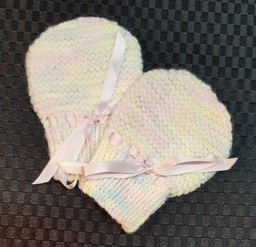 Hand Knitted Baby Mittens. Multicoloured